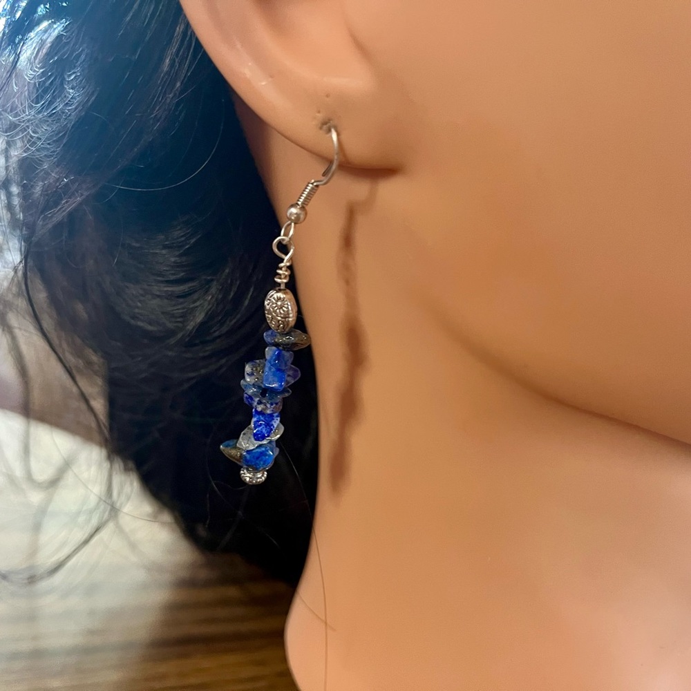 Blue gemstone wire pierced earrings jewelry - Picture 6 of 16